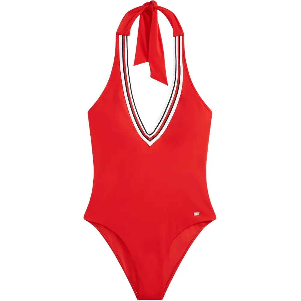 Global Stripe Halterneck Swimsuit, Fireworks Red