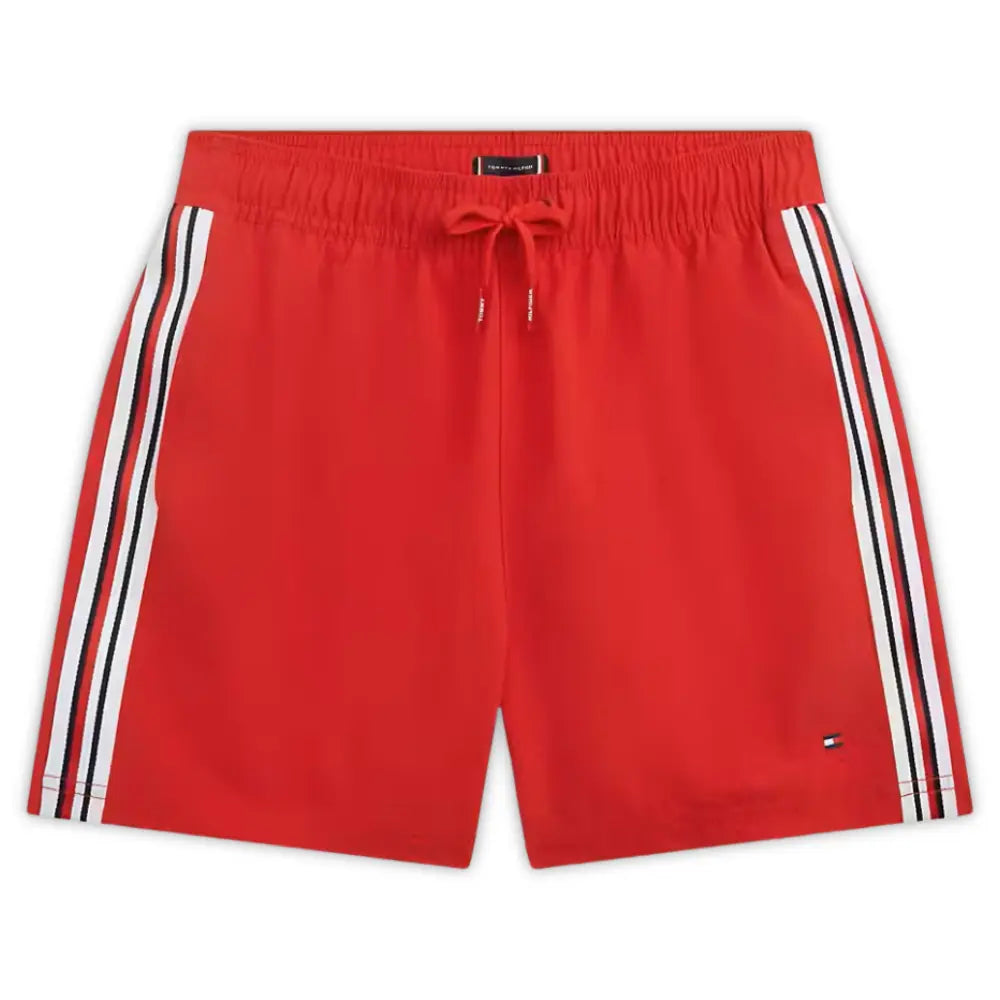 Boys Global Stripe Swim Shorts, Primary Red