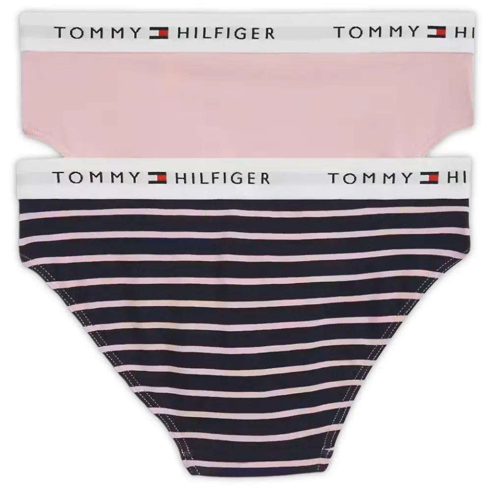 Girls 2-Pack Breton Stripe Bikini Briefs, Pink/Navy
