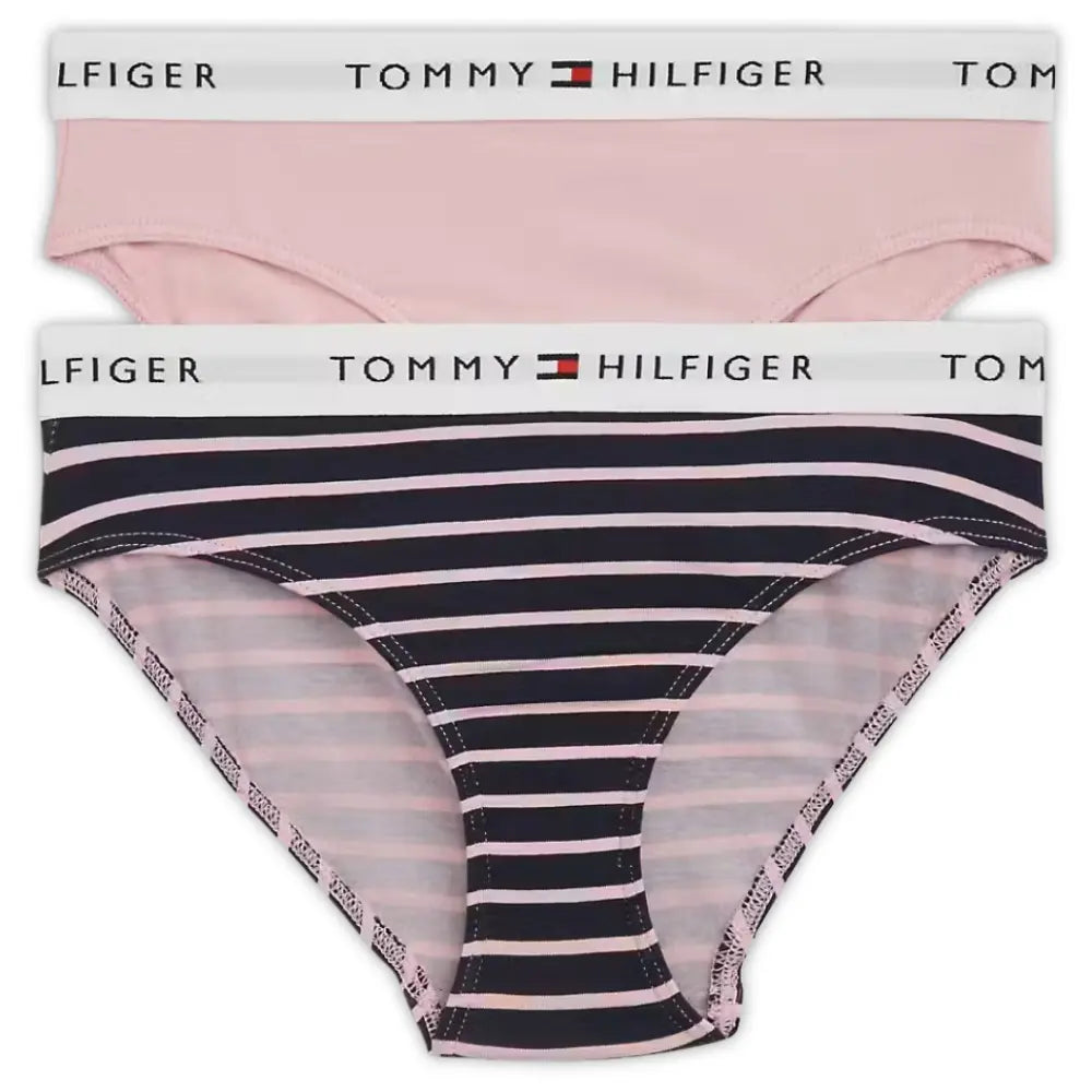 Girls 2-Pack Breton Stripe Bikini Briefs, Pink/Navy
