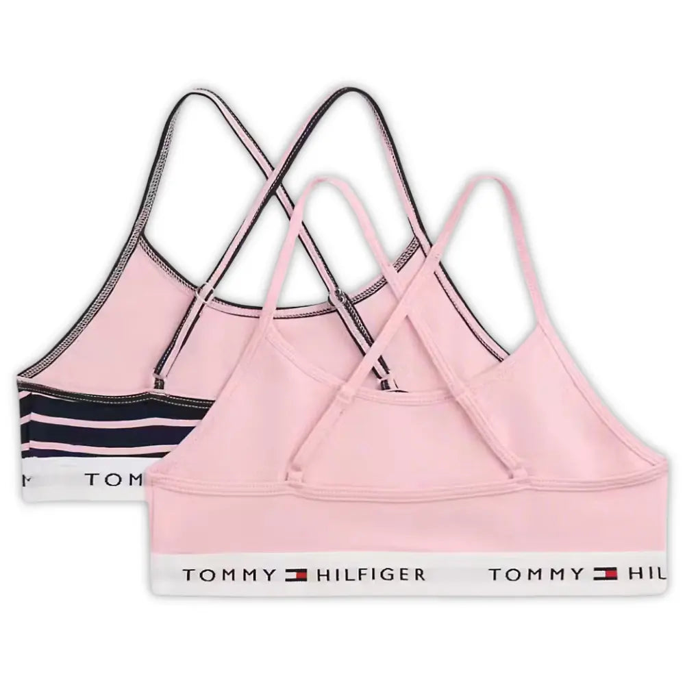 Girls 2-Pack Breton Stripe Strappy Bralette Set, Pink/Navy