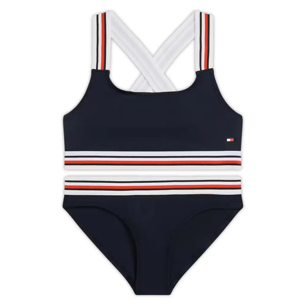 Girls Global Stripe Bralette Bikini Swim Set, Dark Night Navy