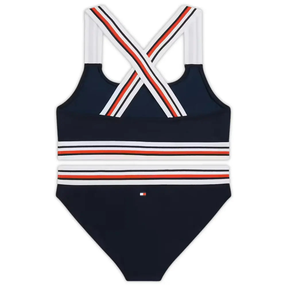 Girls Global Stripe Bralette Bikini Swim Set, Dark Night Navy