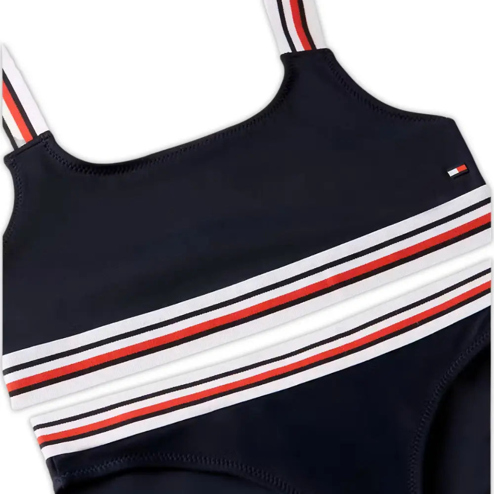 Girls Global Stripe Bralette Bikini Swim Set, Dark Night Navy