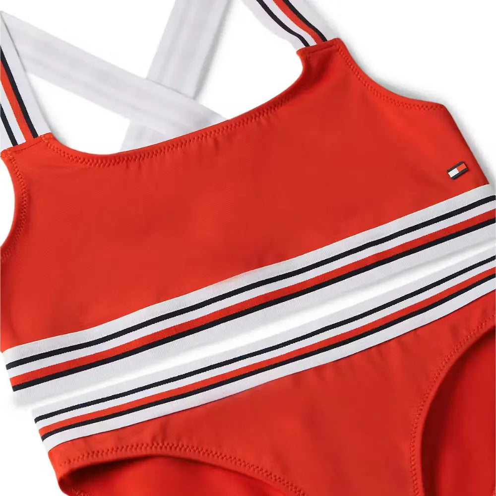 Girls Global Stripe Bralette Bikini Swim Set, Primary Red