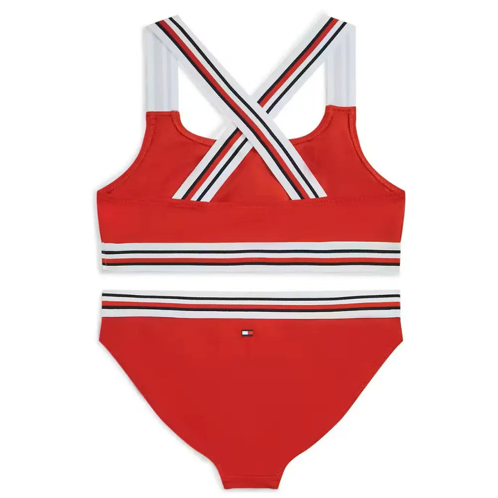 Girls Global Stripe Bralette Bikini Swim Set, Primary Red