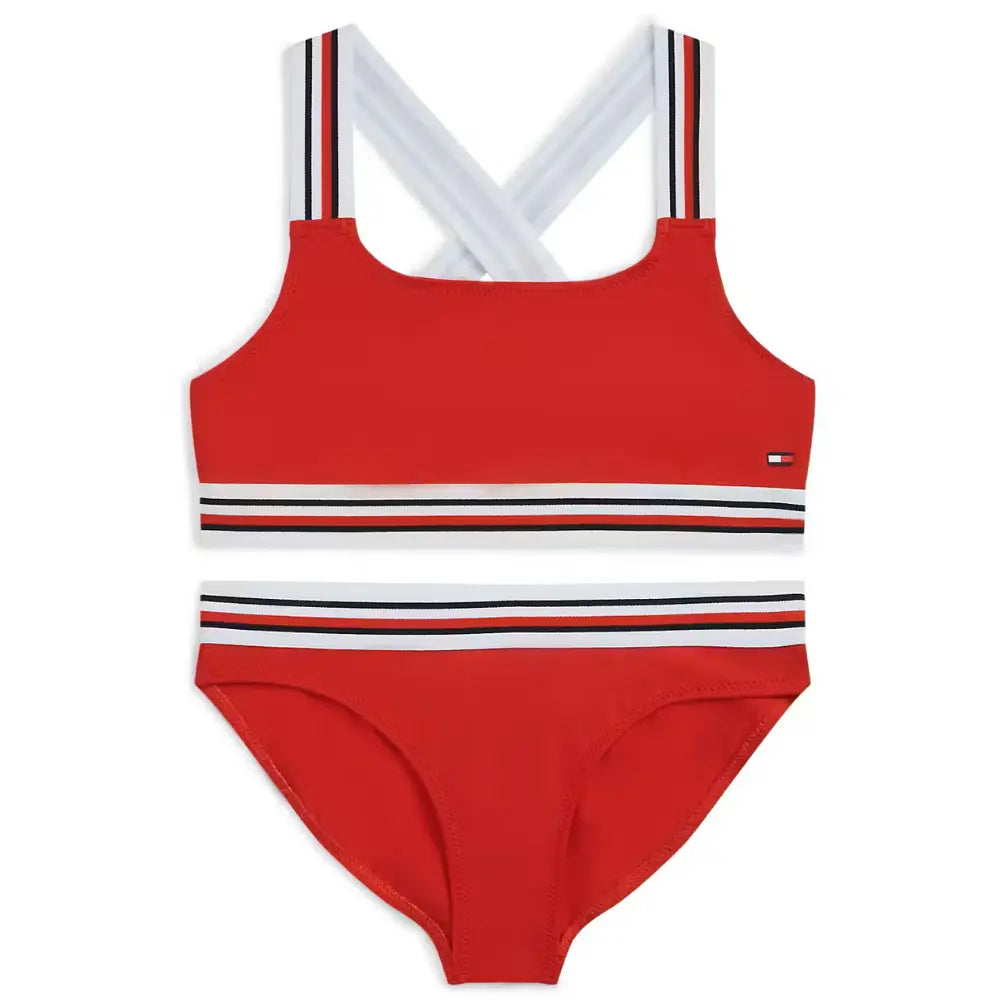 Girls Global Stripe Bralette Bikini Swim Set, Primary Red