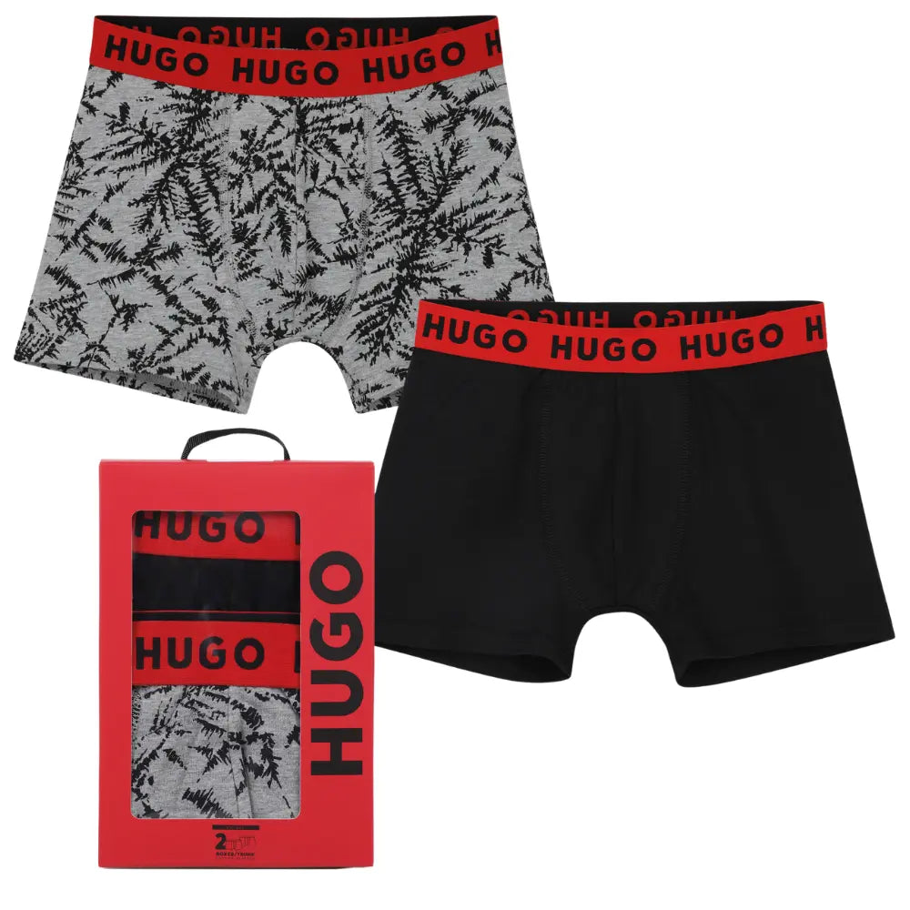 Boys 2-Pack Fern Print Boxer Trunks, Black/Grey