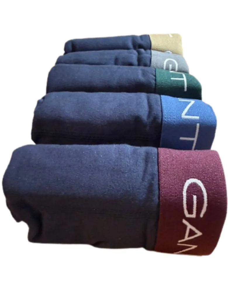 5-Pack Classic Logo Boxer Trunks, Navy w/ burgundy/green/blue/taupe/grey