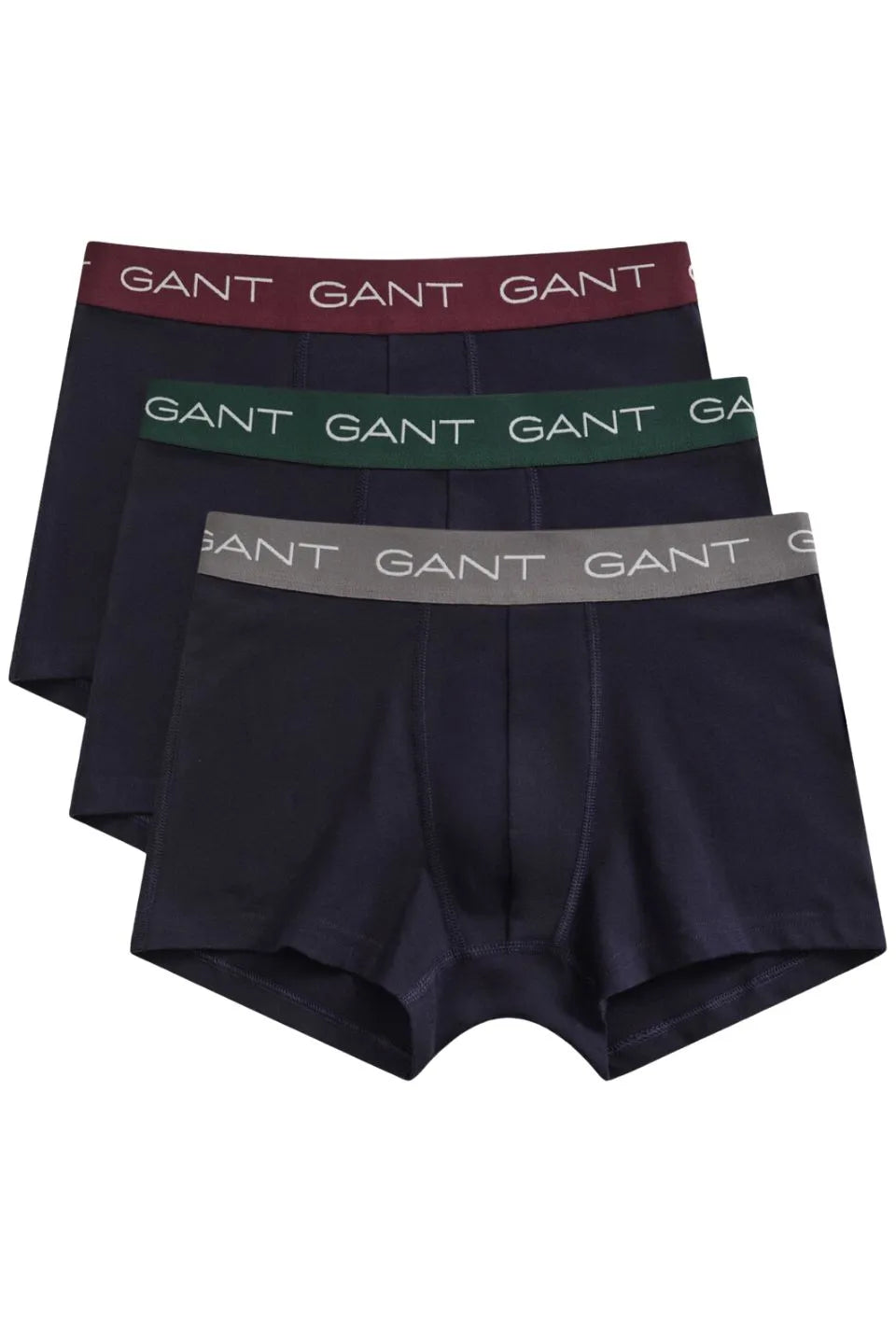 3-Pack Classic Logo Boxer Trunks, Navy w/ burgundy/green/taupe