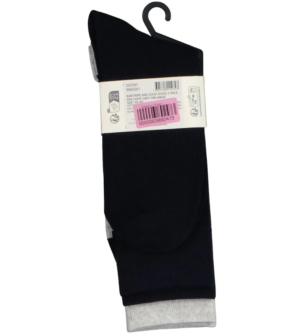 2-Pack Barstripe & Solid Socks, Grey/Navy