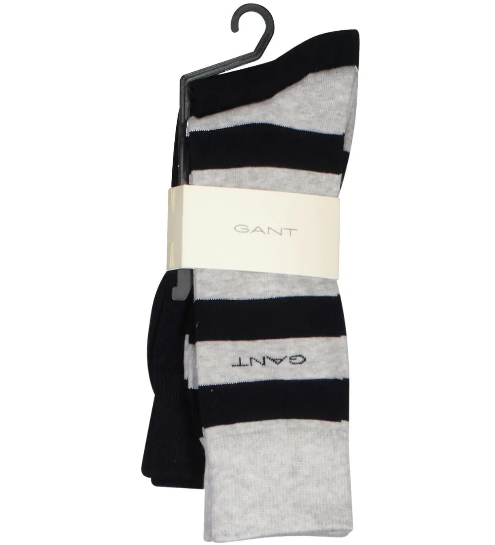 2-Pack Barstripe & Solid Socks, Grey/Navy