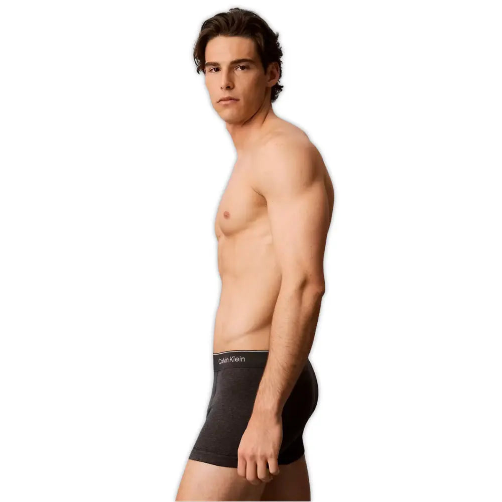3-Pack Cotton Classics Striped Waist Boxer Trunks, Black/Purple/Charcoal