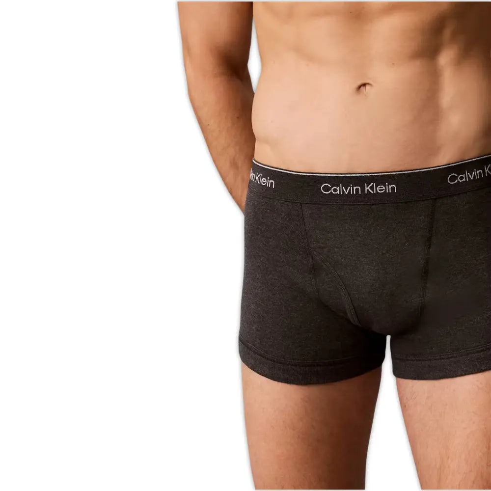 3-Pack Cotton Classics Striped Waist Boxer Trunks, Black/Purple/Charcoal