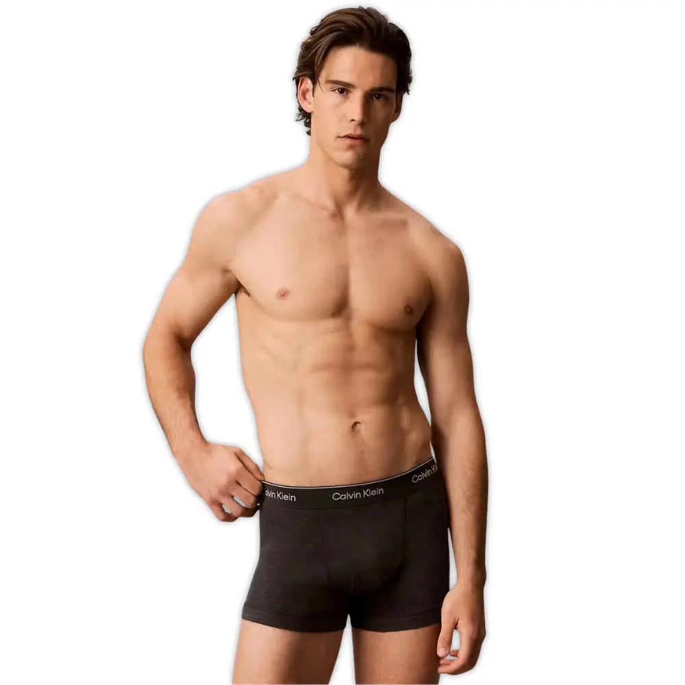 3-Pack Cotton Classics Striped Waist Boxer Trunks, Black/Purple/Charcoal