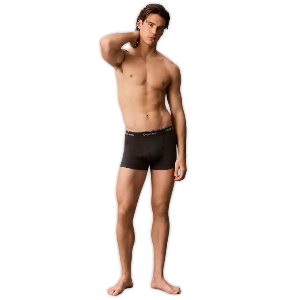 3-Pack Cotton Classics Striped Waist Boxer Trunks, Black/Purple/Charcoal