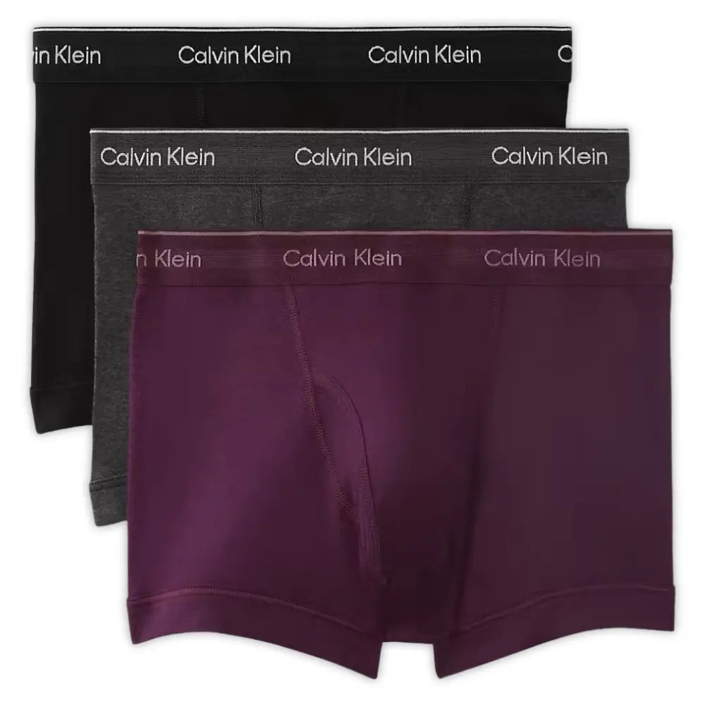 3-Pack Cotton Classics Striped Waist Boxer Trunks, Black/Purple/Charcoal