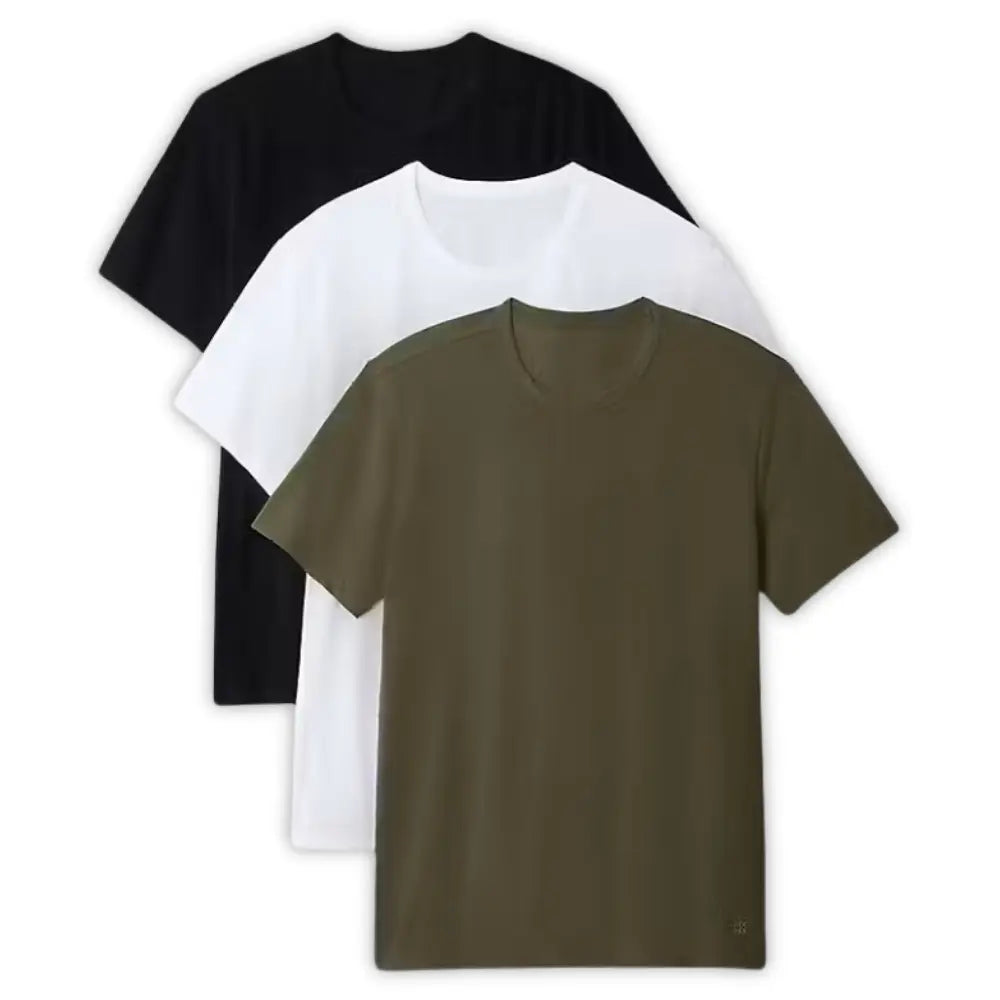 3-Pack Cotton Microfibre Stretch T-Shirts, Black/White/Khaki
