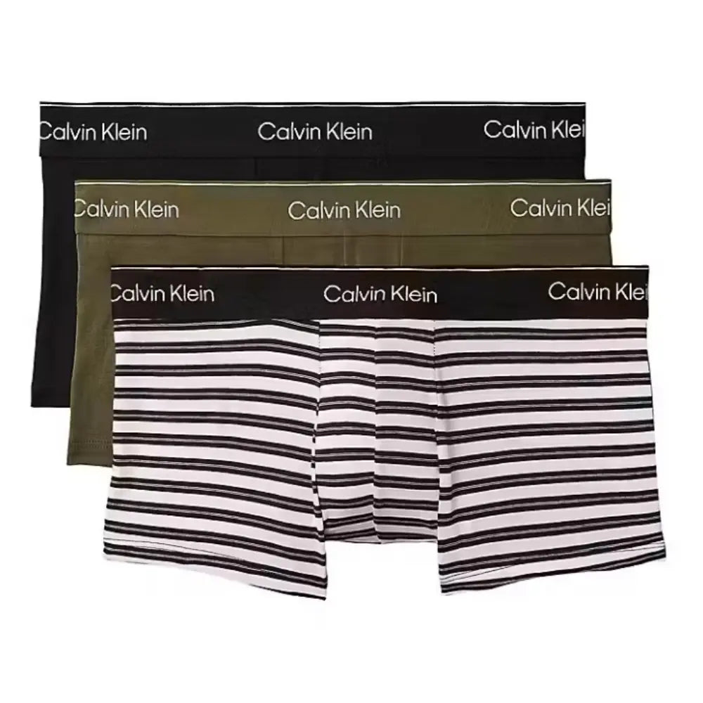 3-Pack Icon Cotton Stretch Stripe Low-Rise Boxer Trunks, Black/Black/Olive