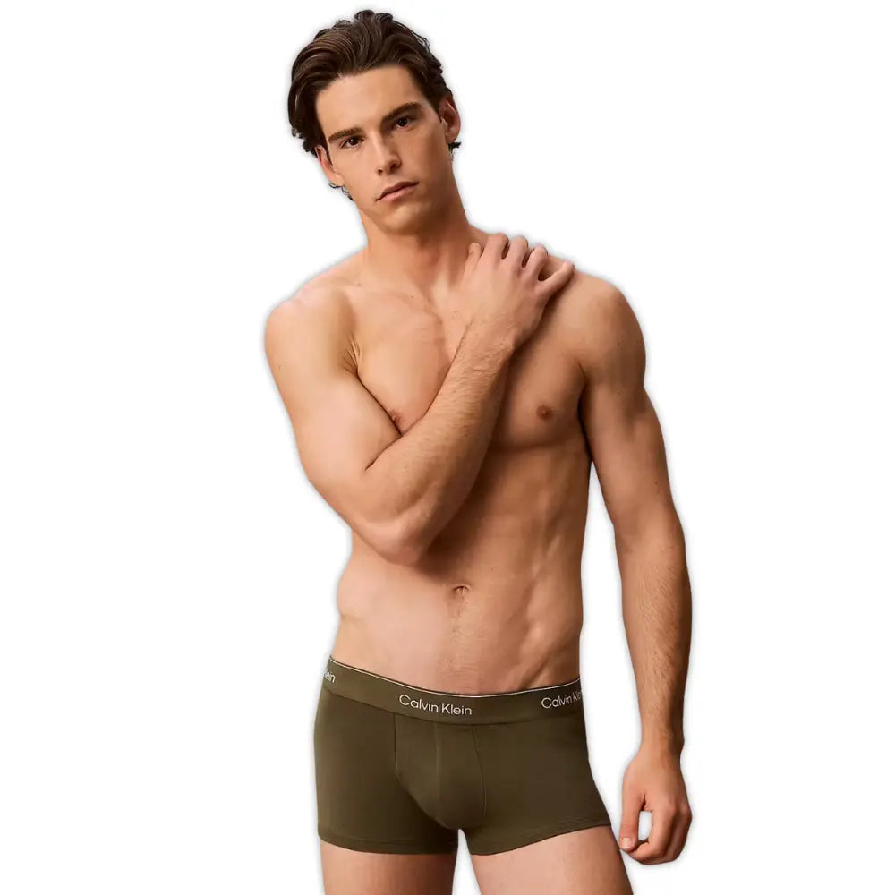 3-Pack Icon Cotton Stretch Stripe Low-Rise Boxer Trunks, Black/Black/Olive