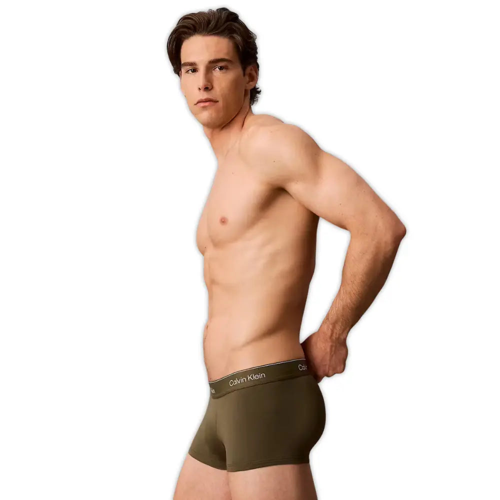3-Pack Icon Cotton Stretch Stripe Low-Rise Boxer Trunks, Black/Black/Olive