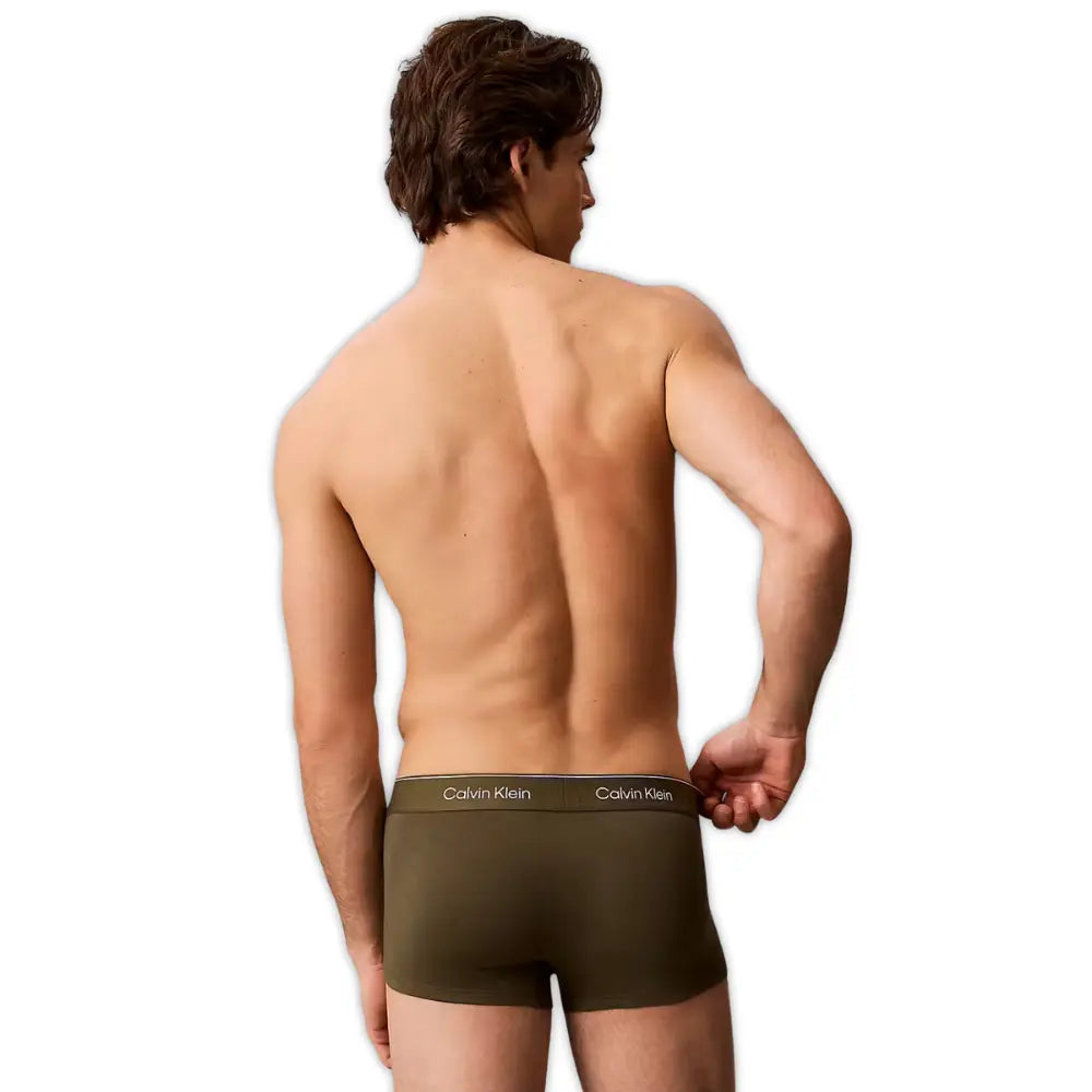 3-Pack Icon Cotton Stretch Stripe Low-Rise Boxer Trunks, Black/Black/Olive