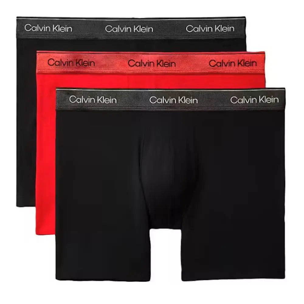 3-Pack Icon Cotton Stretch Metallic Waist Boxer Briefs, Black/red