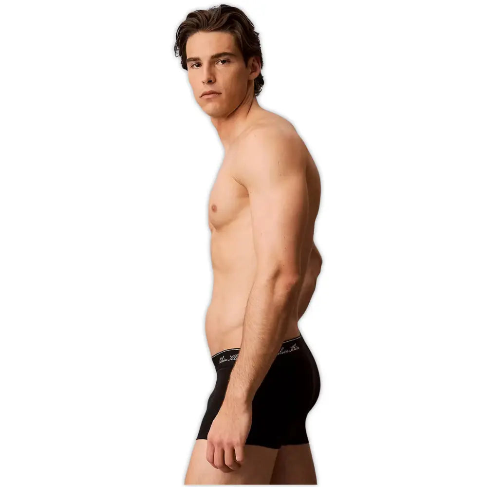3-Pack Icon Cotton Stretch Script Boxer Trunks, Black