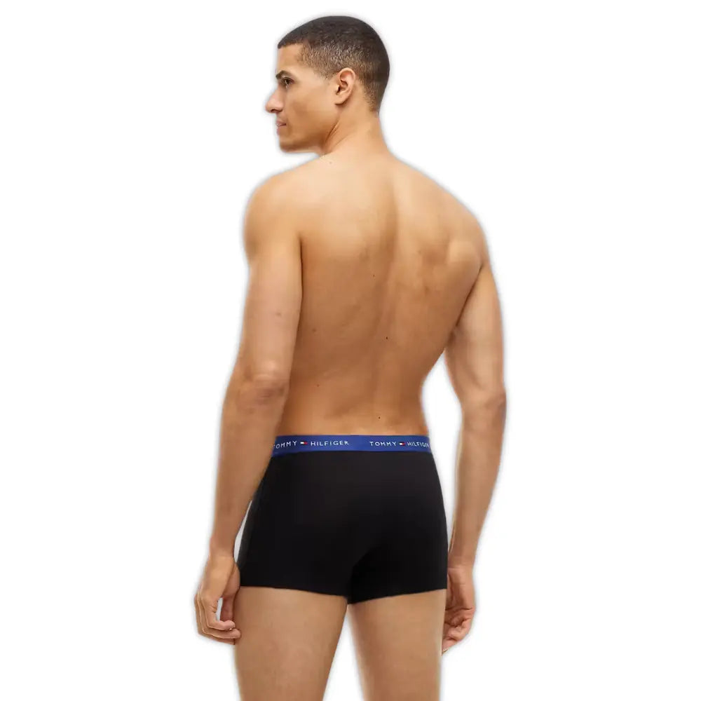 3-Pack Signature Cotton Boxer Trunks, Black w/ blue/burgundy/blue