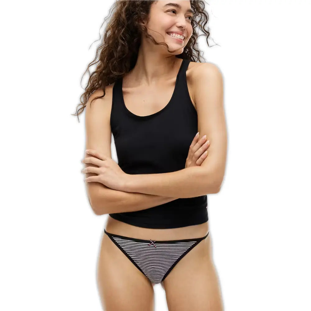 3-Pack TH Flag Stripe Tanga Thongs, Black/Ecru/Black