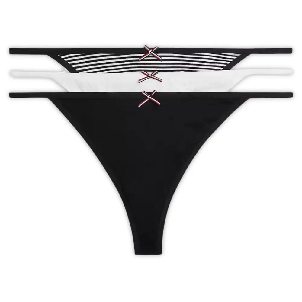 3-Pack TH Flag Stripe Tanga Thongs, Black/Ecru/Black