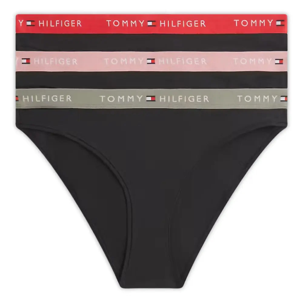 3-Pack TH Cotton Bikini Briefs, Black with red/pink/sage