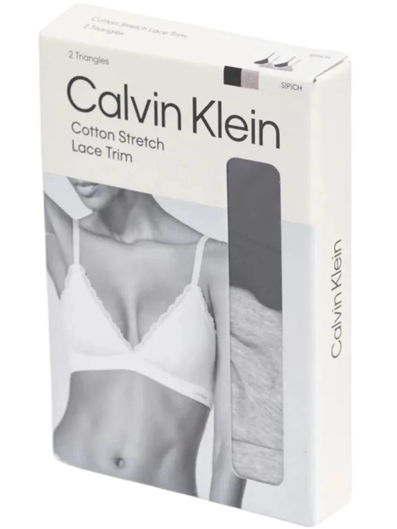 2-Pack Modern Cotton Lace Triangle Bras, Black / Grey Heather