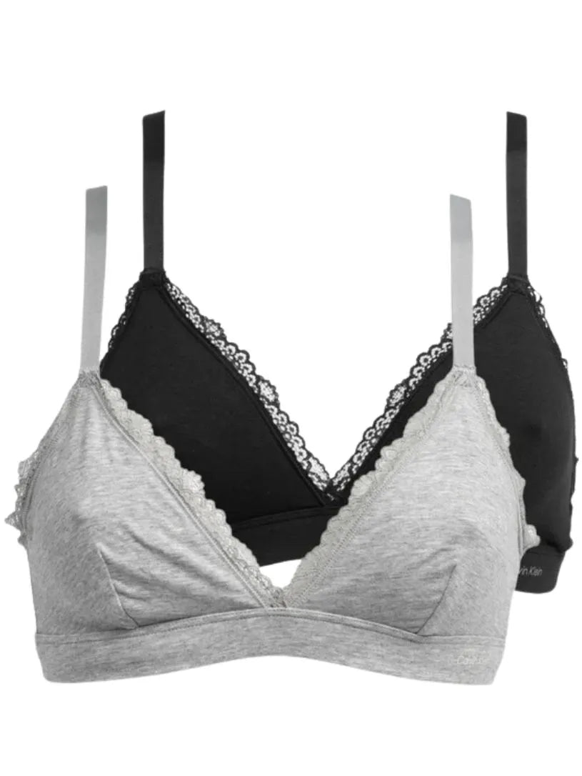 2-Pack Modern Cotton Lace Triangle Bras, Black / Grey Heather