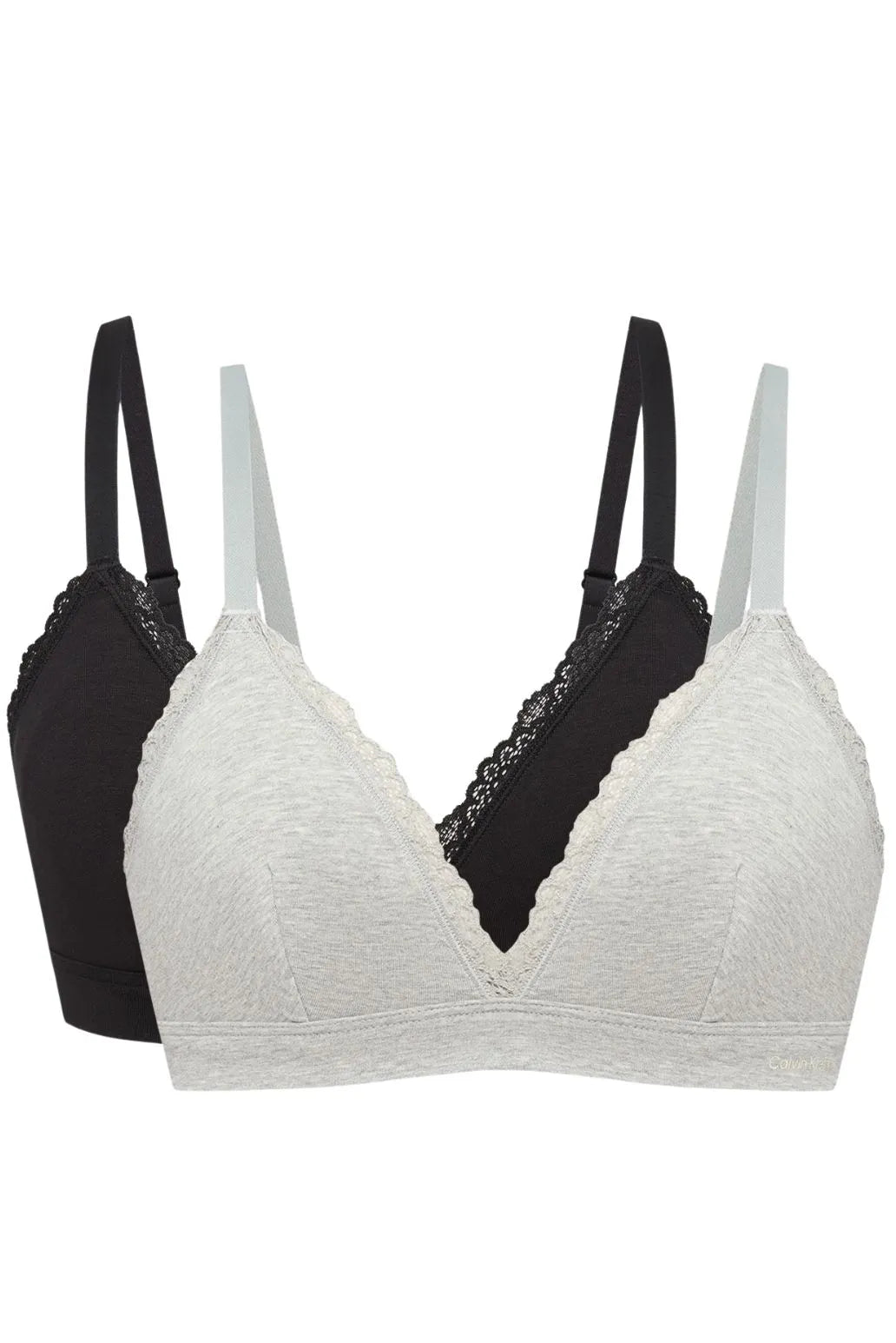 2-Pack Modern Cotton Lace Triangle Bras, Black / Grey Heather