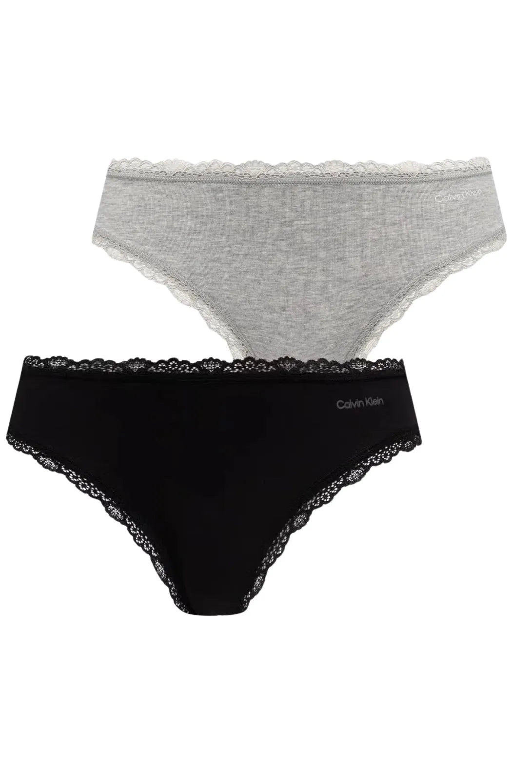 2-Pack Modern Cotton Lace Bikini Briefs, Black / Grey Heather