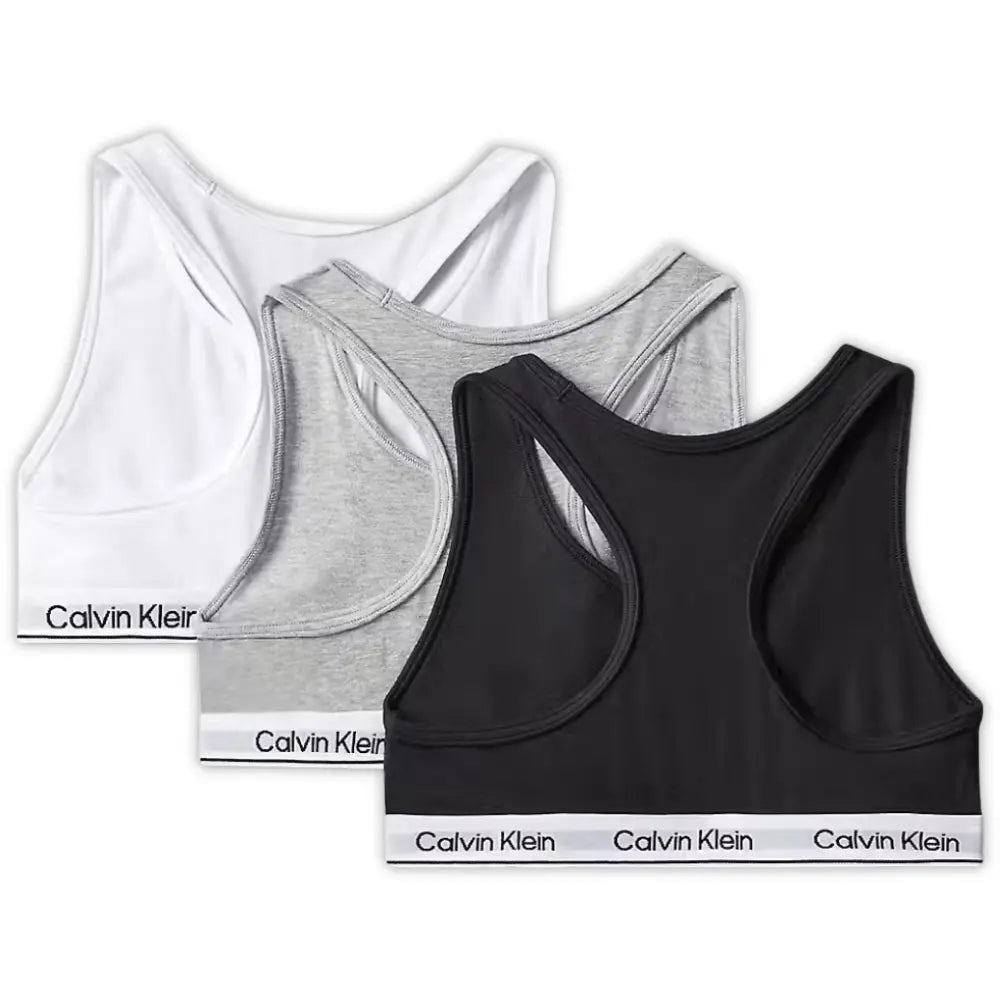 Girls 3-Pack Icon Cotton Stretch Bralettes, Black/White/Grey