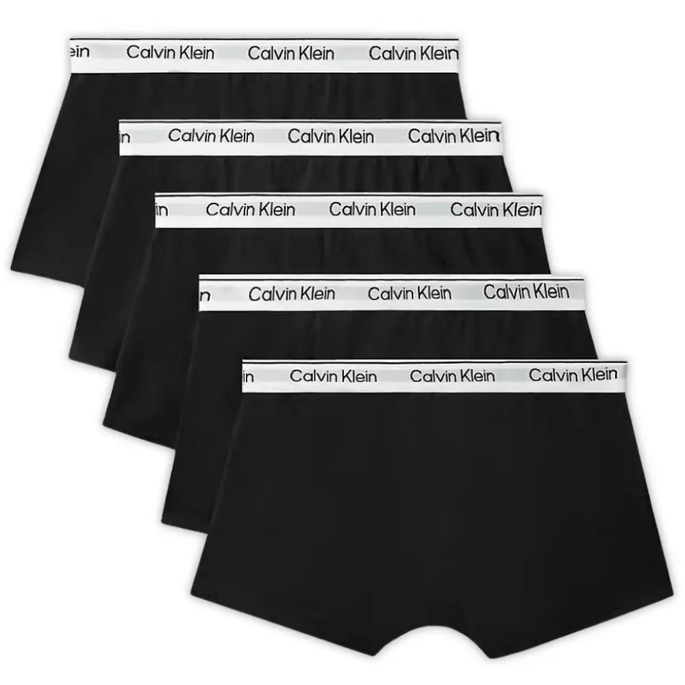 Boys 5-Pack Icon Cotton Stretch Boxer Trunks, Black With White Waistband