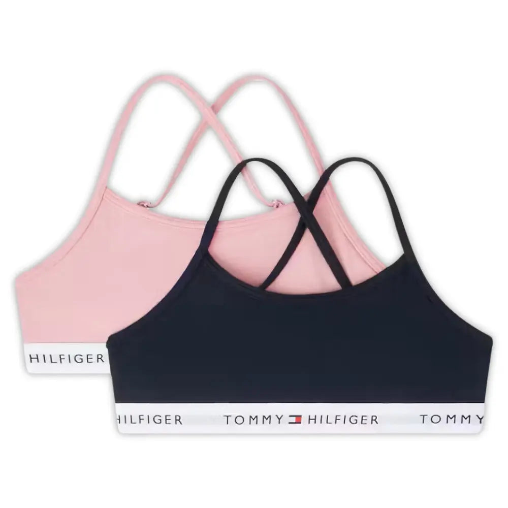 Girls 2-Pack Heritage Logo Strappy Bralette Set, Navy/Pink
