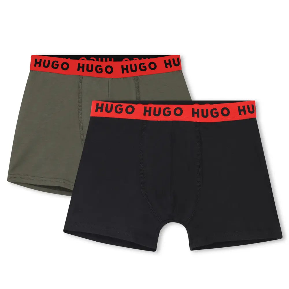 Boys 2-Pack Classic Logo Boxer Trunks, Black/Khaki