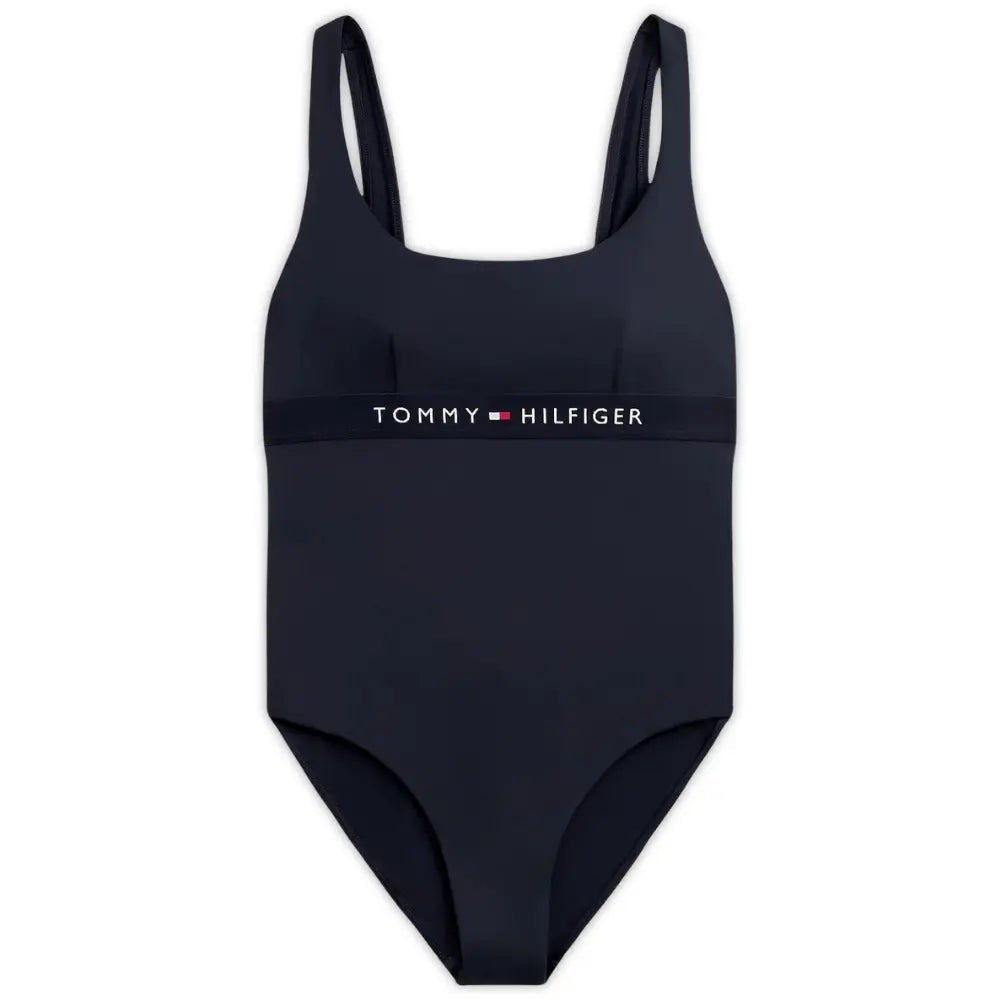 Logo Band One-Piece Swimsuit, Navy