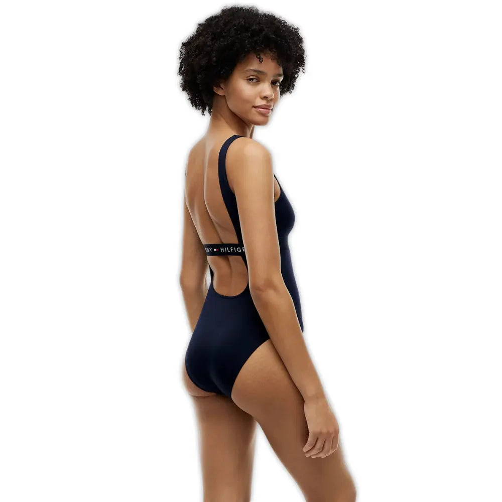 Logo Band One-Piece Swimsuit, Navy