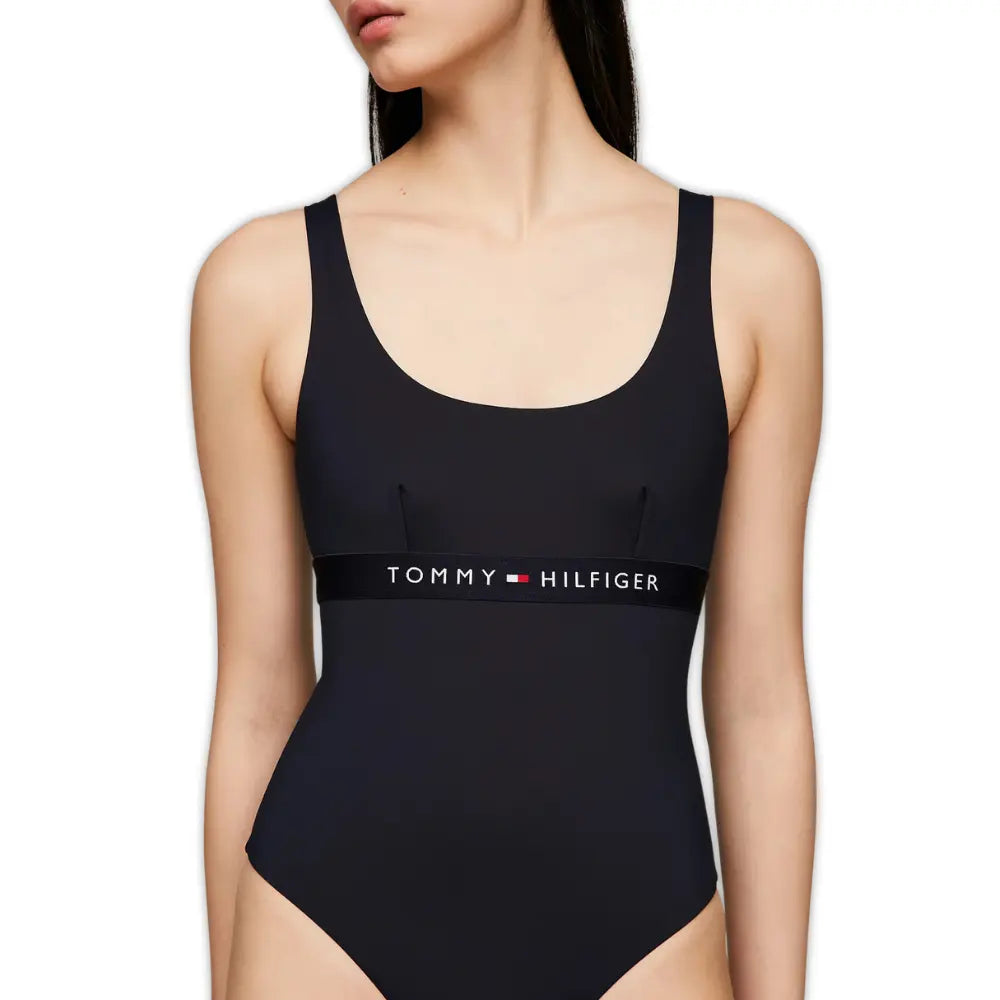 Logo Band One-Piece Swimsuit, Navy