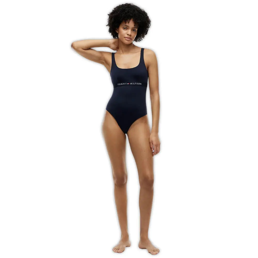 Logo Band One-Piece Swimsuit, Navy