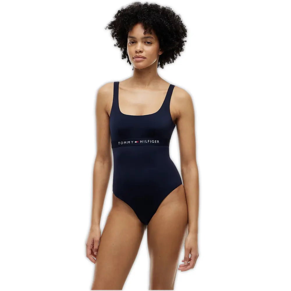 Logo Band One-Piece Swimsuit, Navy