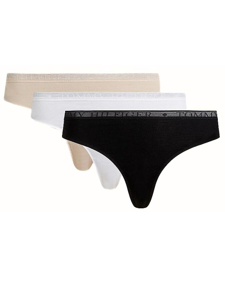 Tommy Hilfiger - 3 - Pack Logo Lace Thongs, Black/White/Misty Blush - Boxers - and - Briefs.net