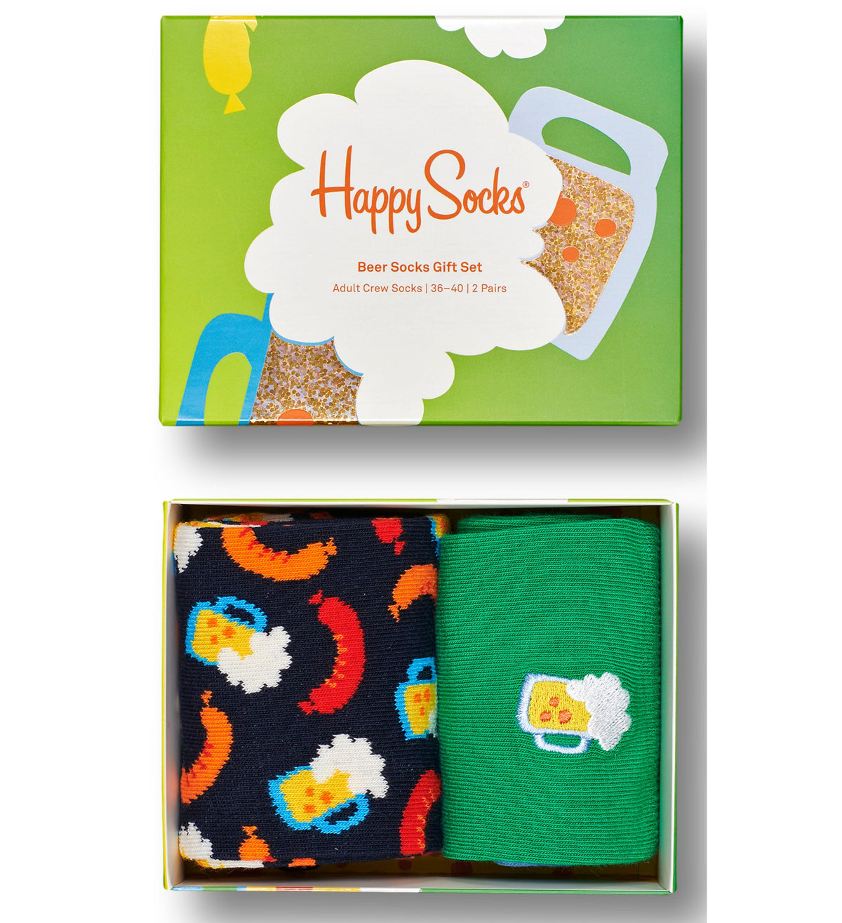 Happy Socks - 2 - Pack Beer Socks Gift Box, Green/Navy - Boxers - and - Briefs.net