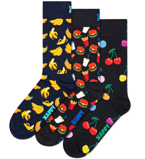 Happy Socks - 3 - Pack Bananas, Cherries & Burgers Socks, Navy/Black - Boxers - and - Briefs.net