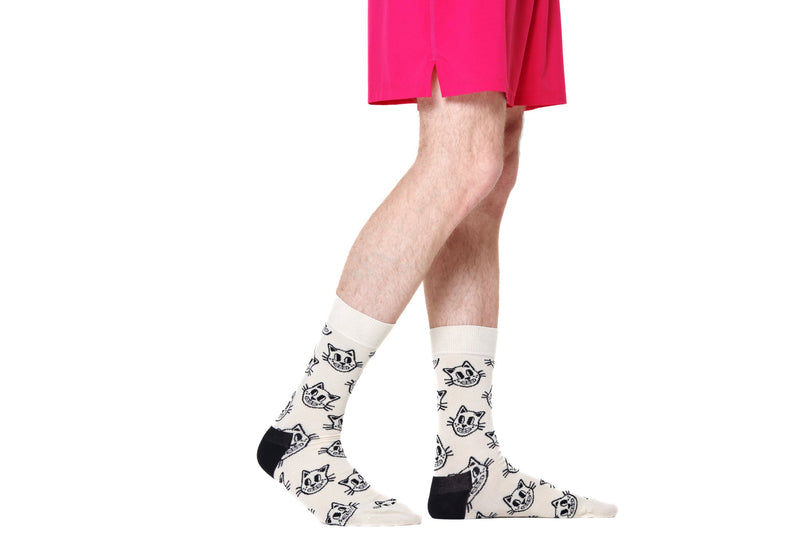 Happy Socks - Cat Socks, Cream/black - Boxers - and - Briefs.net