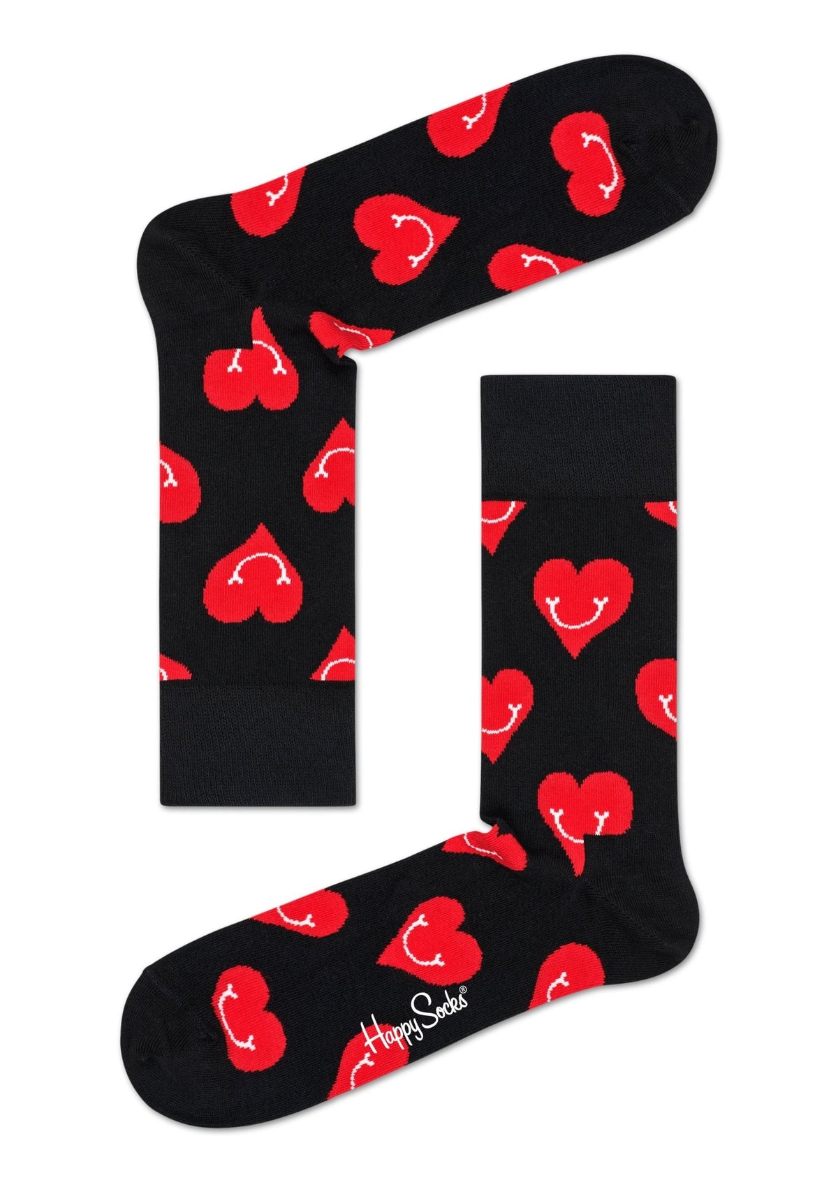 Happy Socks - Smiley Hearts Socks, Black/red - Boxers - and - Briefs.net